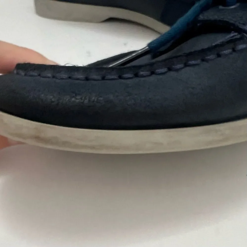Lacoste Navire Leather Boat Shoes Men Sz 9.5 Blue Preppy Designer Casual Coastal